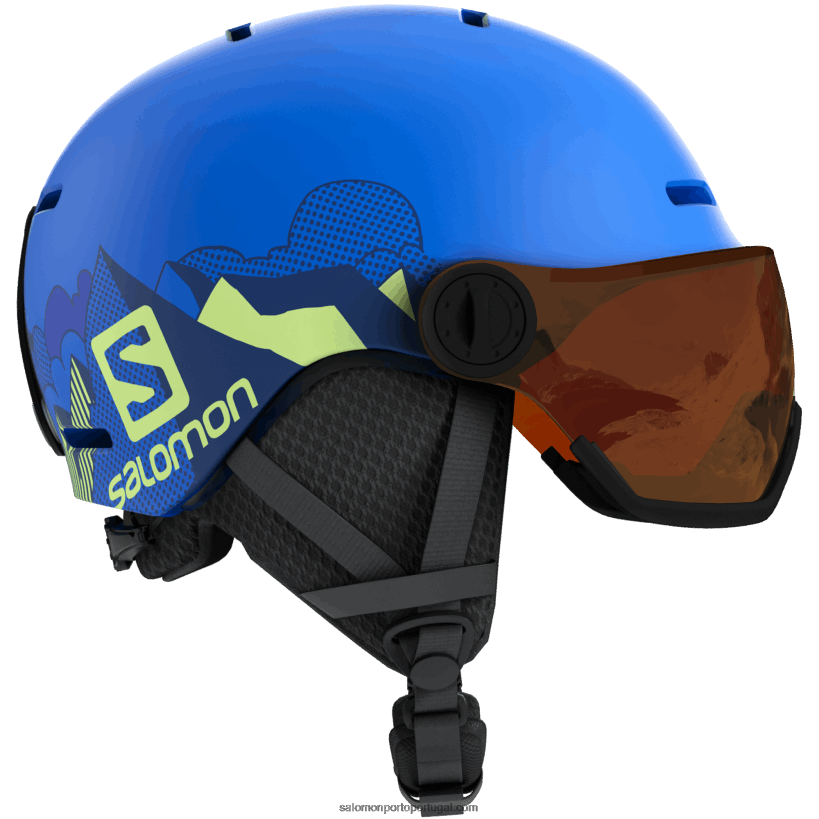 Salomon júnior - capacete infantil - viseira grom 04D6V81391 tapete azul pop