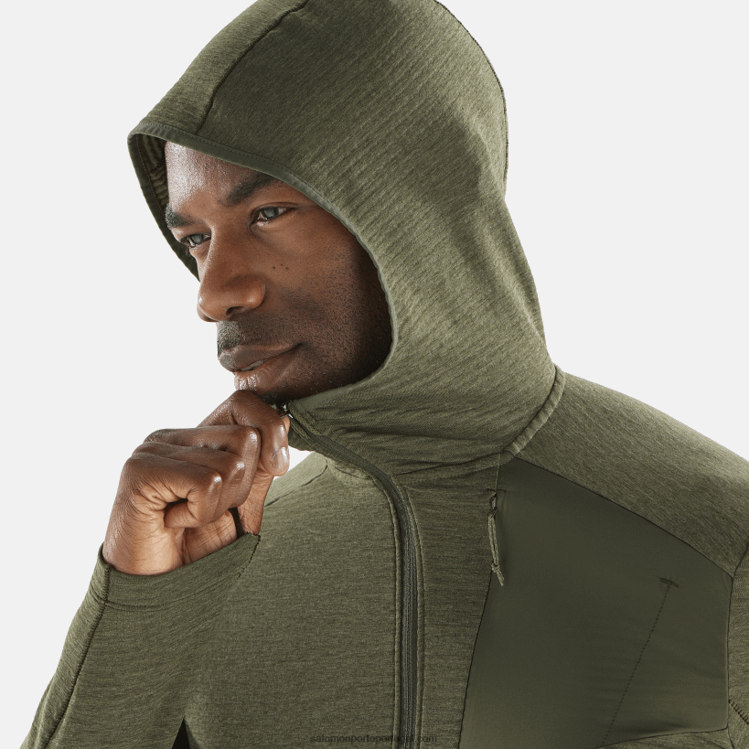 Salomon Jaqueta intermediária masculina com capuz - Essential Lightwarm Hooded 04D6V8544 folha de uva/noite da floresta