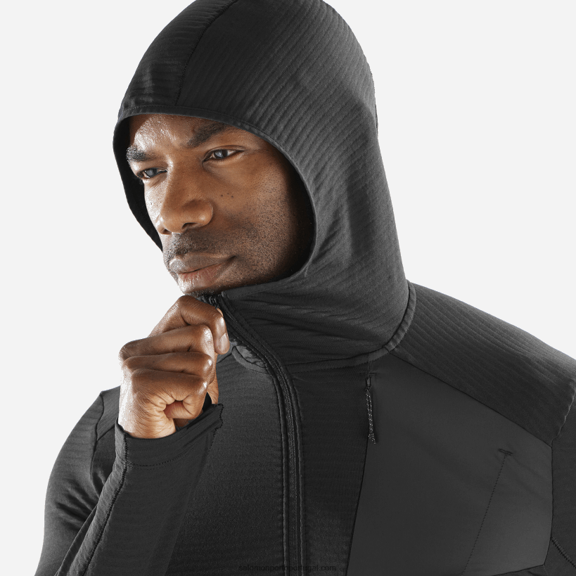 Salomon Jaqueta intermediária masculina com capuz - Essential Lightwarm Hooded 04D6V8546 preto profundo