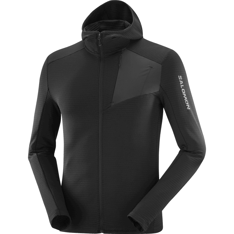 Salomon Jaqueta intermediária masculina com capuz - Essential Lightwarm Hooded 04D6V8546 preto profundo