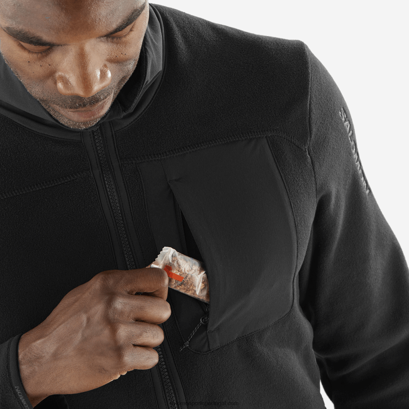 Salomon Jaqueta midlayer masculina com zíper completo - contorno polartec 04D6V8535 preto profundo