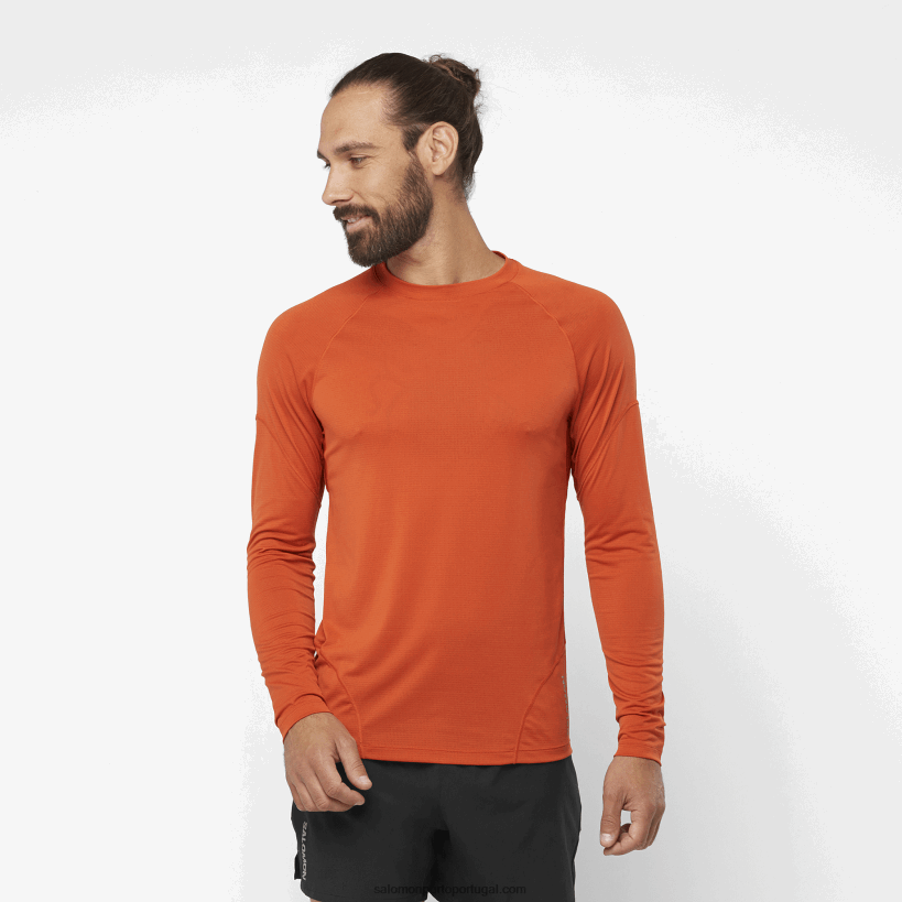 Salomon t-shirt de manga comprida para homem - cross run 04D6V8536 ocre queimado