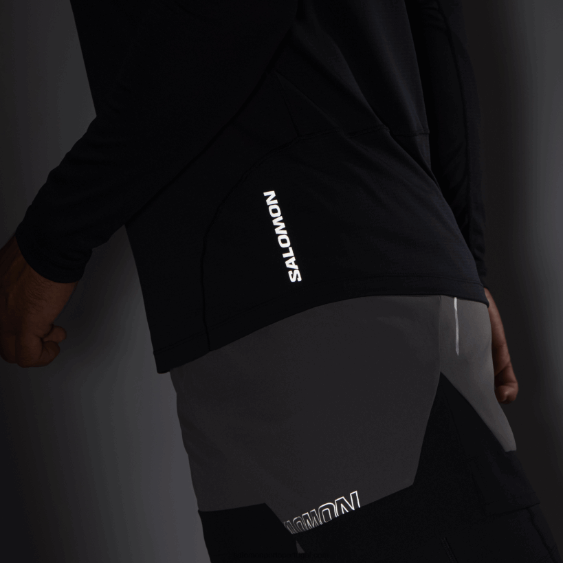 Salomon t-shirt de manga comprida para homem - cross run 04D6V8539 preto profundo