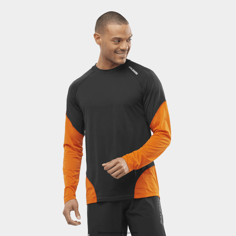 Salomon t-shirt de manga comprida para homem - cross run 04D6V8540 preto profundo/íbis escarlate/noturno
