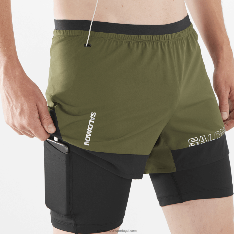 Salomon calções de homem - cruzado 2 em 1 04D6V8278 folha de uva/preto profundo