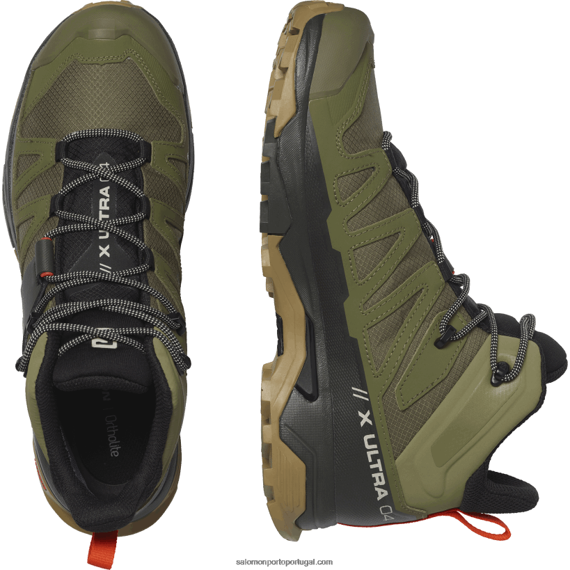 Salomon botas de caminhada masculinas - x ultra 4 mid wide gore-tex 04D6V843 Líquen profundo verde/turfa/alga marinha