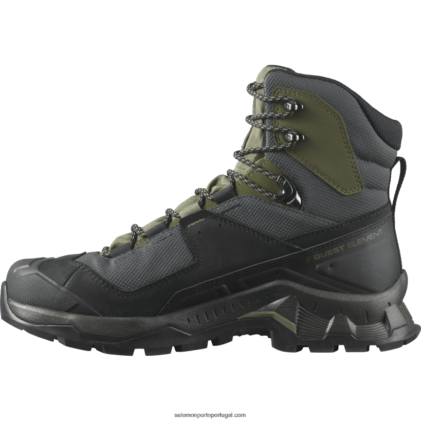 Salomon botas masculinas de couro - quest element gore-tex 04D6V851 preto/verde líquen profundo/noite oliva