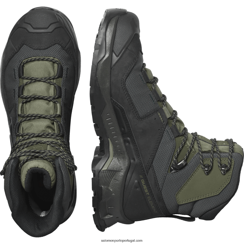 Salomon botas masculinas de couro - quest element gore-tex 04D6V851 preto/verde líquen profundo/noite oliva
