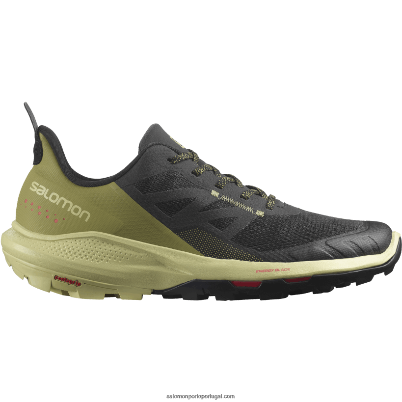 Salomon sapatos de caminhada masculinos - outpulse 04D6V828 preto/verde alho-poró/vermelho papoula