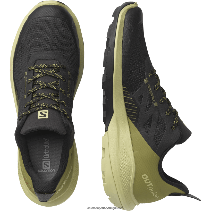 Salomon sapatos de caminhada masculinos - outpulse 04D6V828 preto/verde alho-poró/vermelho papoula