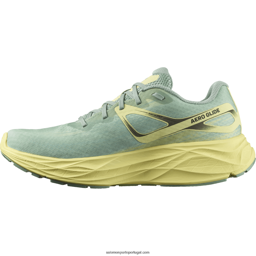 Salomon tênis de corrida masculino - aero glide 04D6V81062 granito verde/amarelo íris/branco