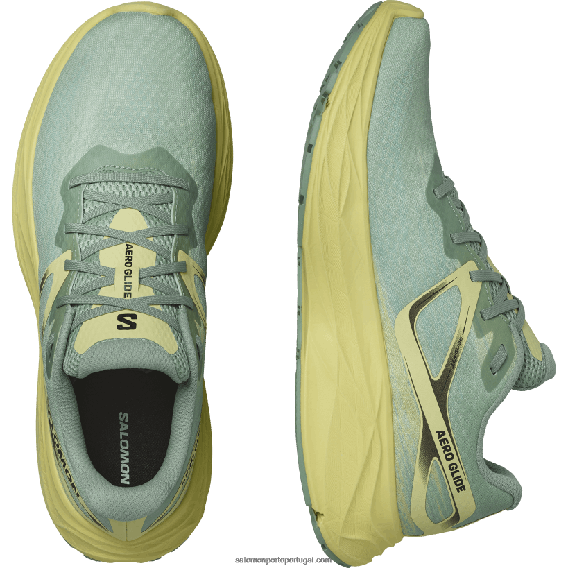 Salomon tênis de corrida masculino - aero glide 04D6V81062 granito verde/amarelo íris/branco