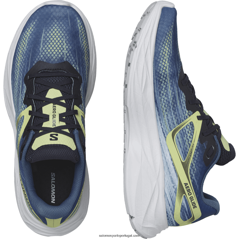 Salomon tênis de corrida masculino - aero glide 04D6V81063 cinzas azuis/safira escura/lima ensolarada