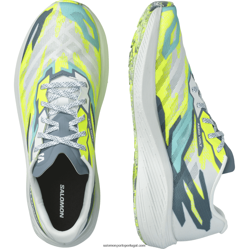 Salomon tênis de corrida masculino - aero volt 04D6V859 branco/azul china/amarelo de segurança