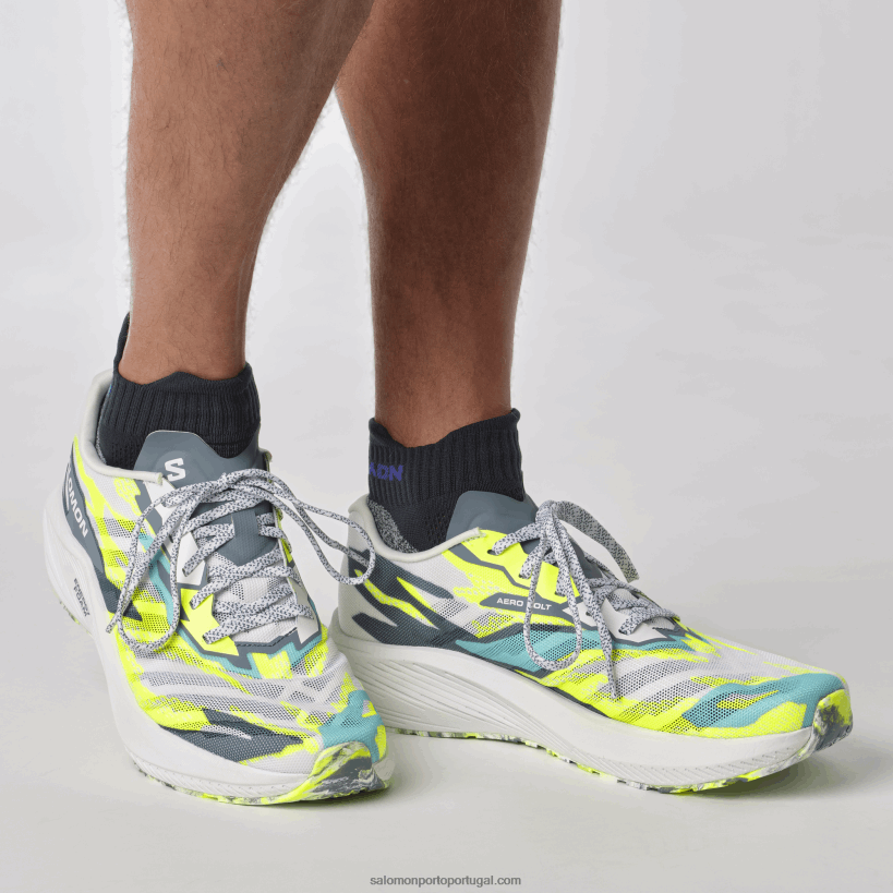 Salomon tênis de corrida masculino - aero volt 04D6V859 branco/azul china/amarelo de segurança