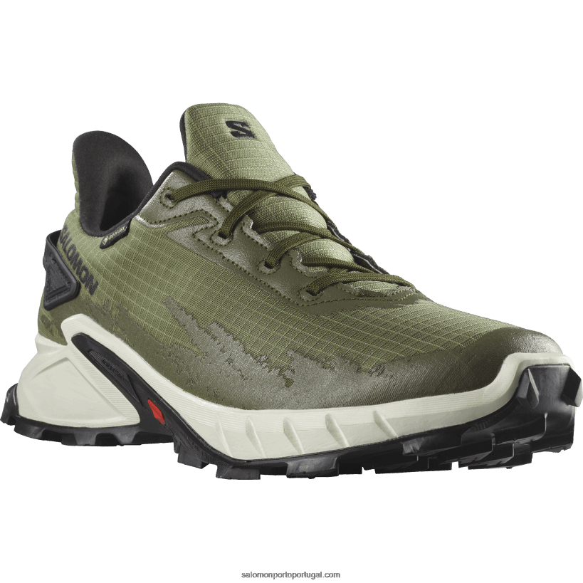 Salomon tênis de corrida masculino - alphacross 4 gore-tex 04D6V81476 verde líquen profundo/gelo de baunilha/noite verde-oliva