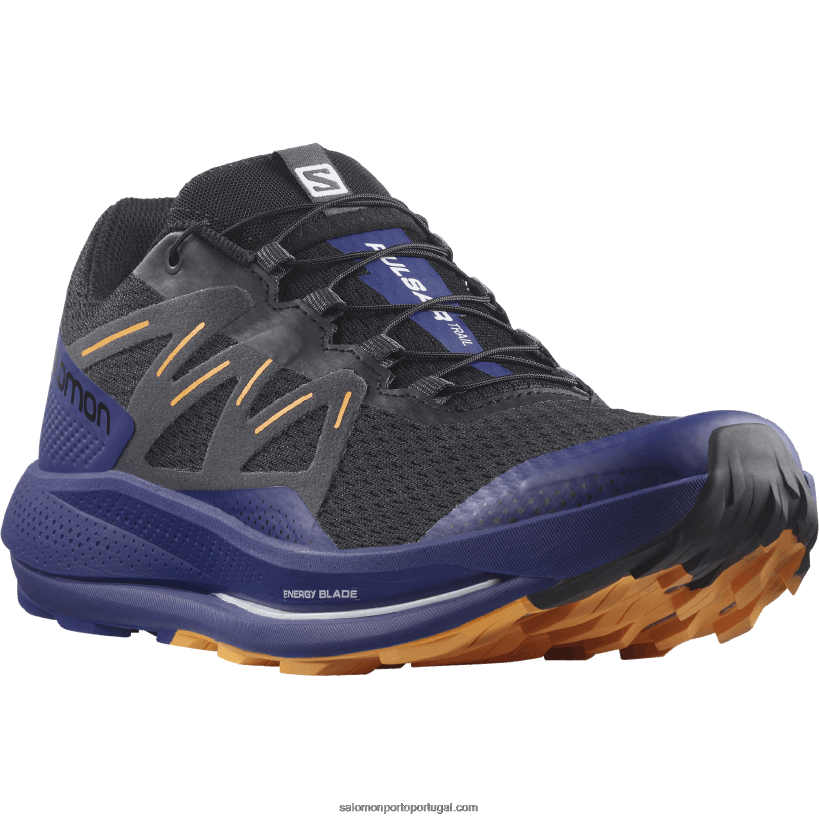 Salomon tênis de corrida masculino - trilha pulsar 04D6V81462 preto/azul clematis/laranja brilhante