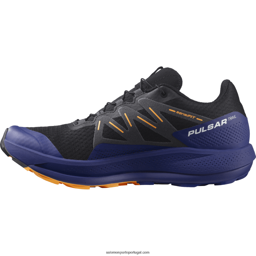 Salomon tênis de corrida masculino - trilha pulsar 04D6V81462 preto/azul clematis/laranja brilhante
