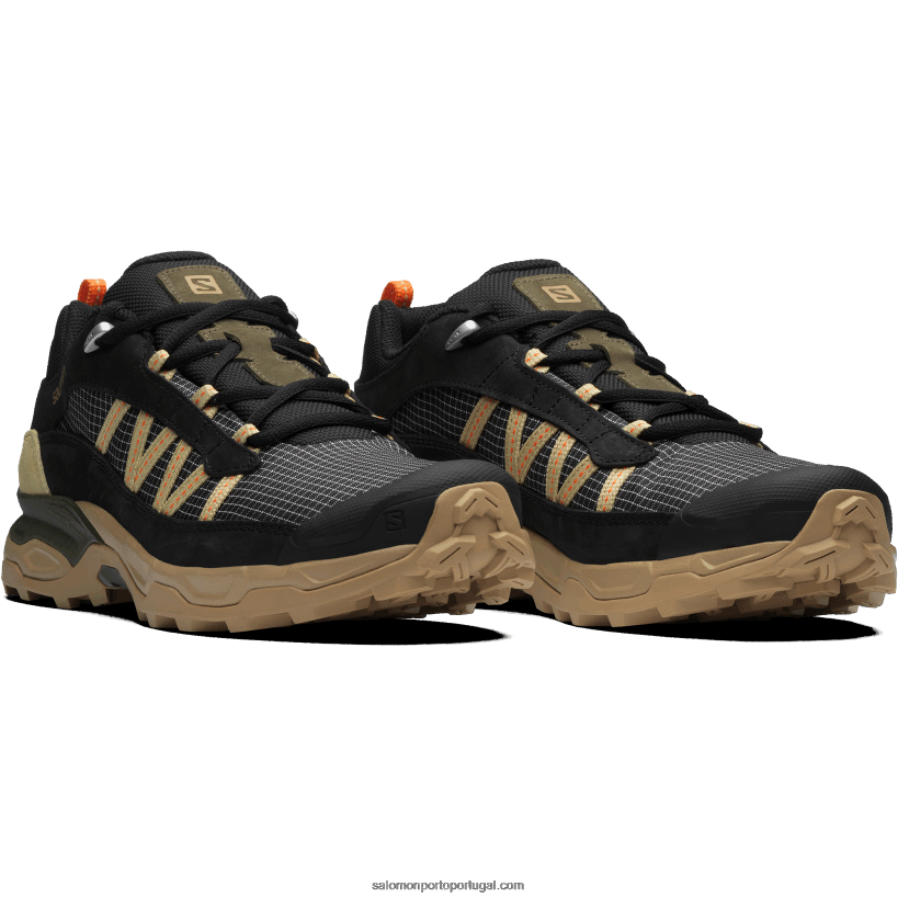 Salomon sapatos esportivos masculinos - couro baixo abrigo 04D6V8170 preto/algas/verde alho-poró