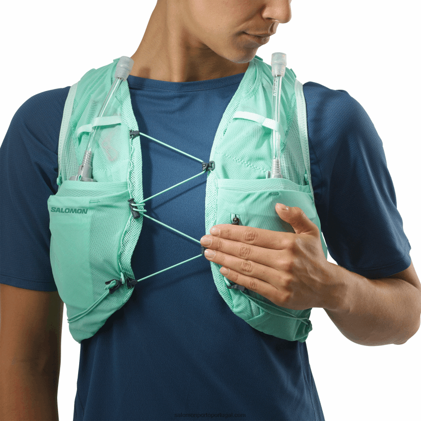 Salomon colete de corrida feminino com frascos inclusos - adv skin 5 04D6V8970 vidro de praia/ébano/piscina azul