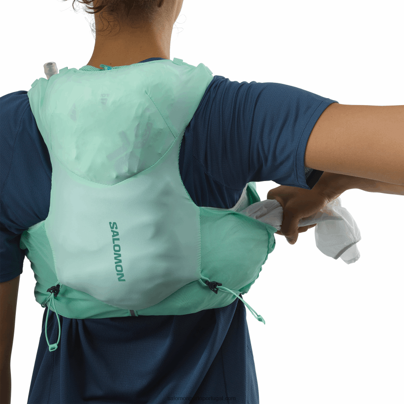 Salomon colete de corrida feminino com frascos inclusos - adv skin 5 04D6V8970 vidro de praia/ébano/piscina azul