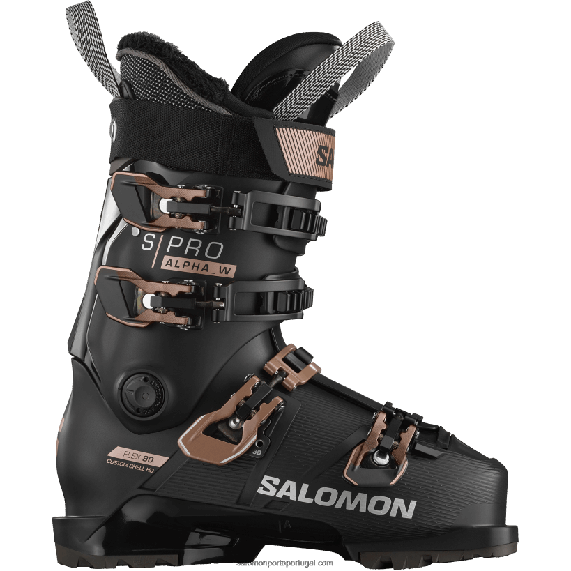 Salomon botas de pista para mulher - s/pro alpha 90 04D6V81029 preto/rosa dourado metálico/prata