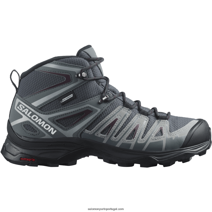 Salomon botas de caminhada femininas - x ultra pioneiro mid clima à prova d'água 04D6V81277 ébano/tempestade/degustação de vinhos