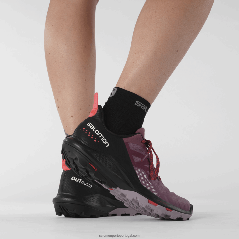 Salomon sapatos de caminhada femininos - outpulse gore-tex 04D6V81122 Tulipwood/preto/vermelho papoula