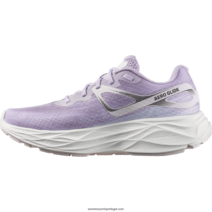 Salomon tênis de corrida feminino - aero glide 04D6V81152 flor de orquídea/berço rosa/branco