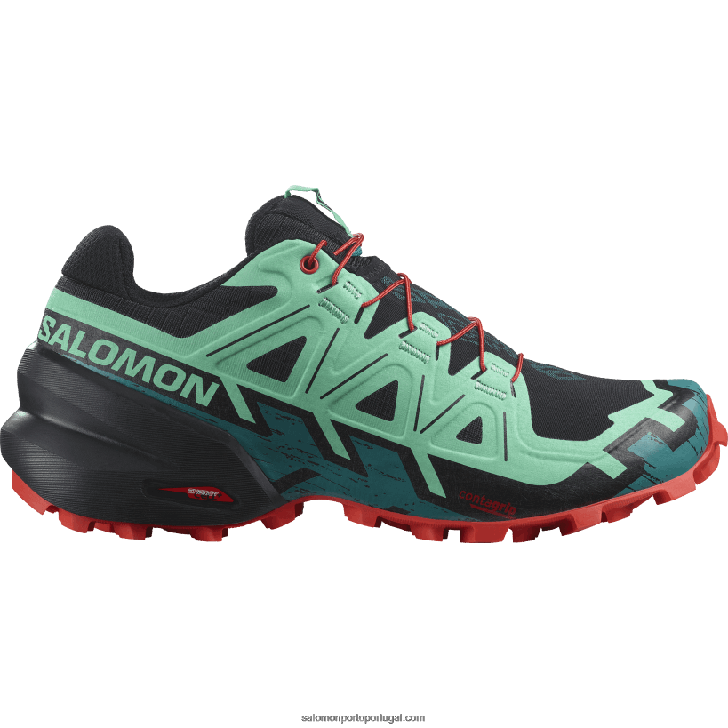 Salomon tênis de corrida feminino - speedcross 6 04D6V81503 preto/verde biscaia/vermelho ardente