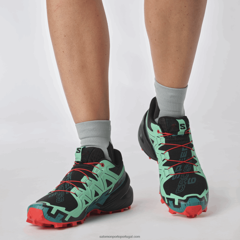 Salomon tênis de corrida feminino - speedcross 6 04D6V81503 preto/verde biscaia/vermelho ardente
