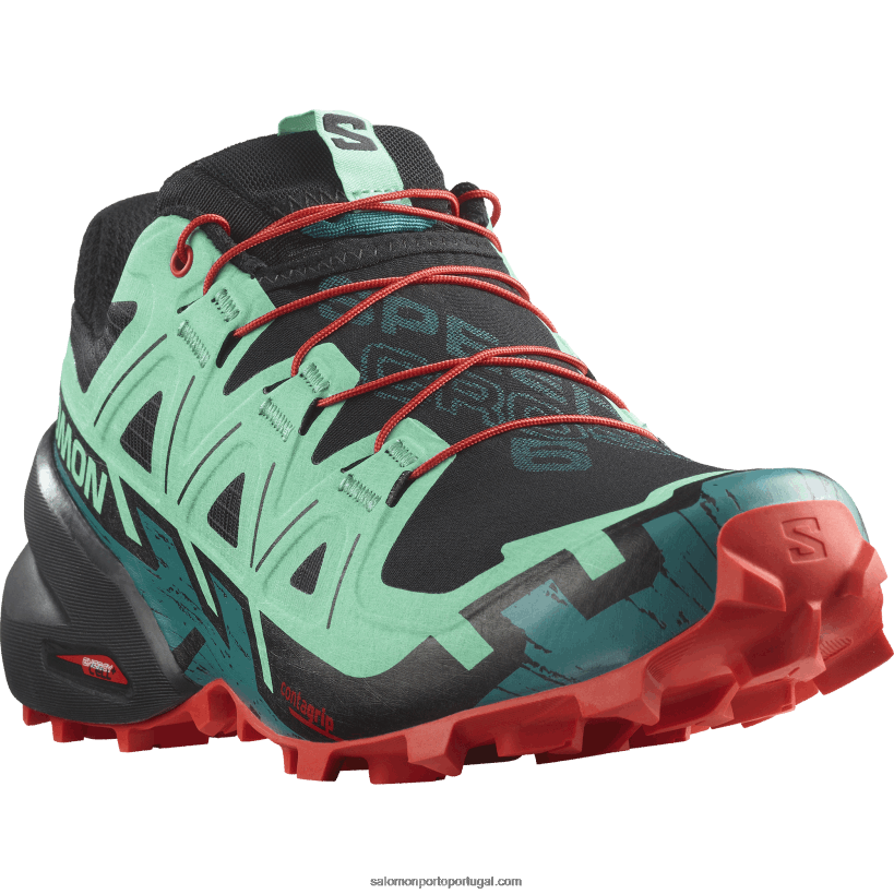 Salomon tênis de corrida feminino - speedcross 6 04D6V81503 preto/verde biscaia/vermelho ardente