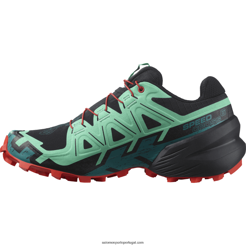Salomon tênis de corrida feminino - speedcross 6 04D6V81503 preto/verde biscaia/vermelho ardente