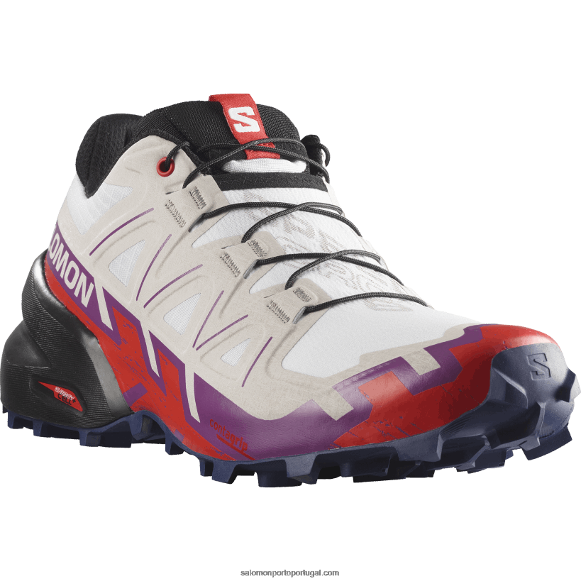 Salomon tênis de corrida feminino - speedcross 6 wide 04D6V81523 branco/espumante uva/vermelho ardente