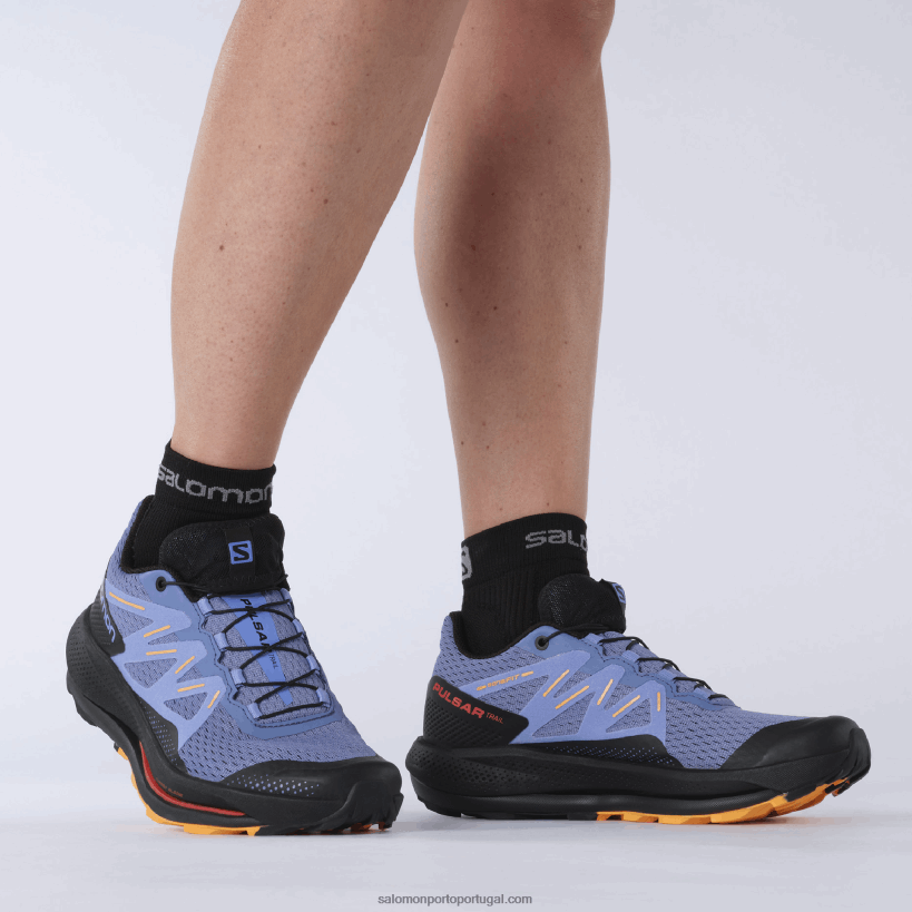 Salomon tênis de corrida feminino - trilha pulsar 04D6V81510 manhã de veludo/preto/laranja ardente