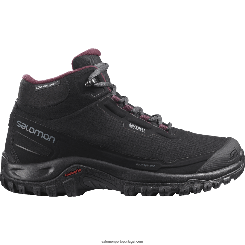 Salomon botas de inverno femininas - abrigo clima impermeável 04D6V8782 preto/ébano/degustação de vinhos