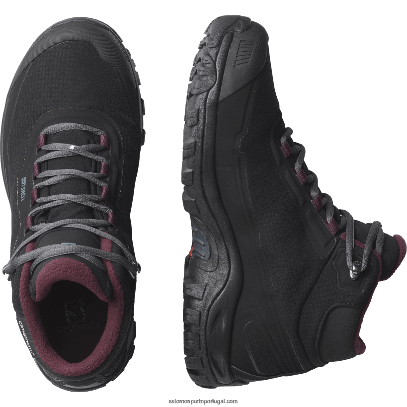 Salomon botas de inverno femininas - abrigo clima impermeável 04D6V8782 preto/ébano/degustação de vinhos