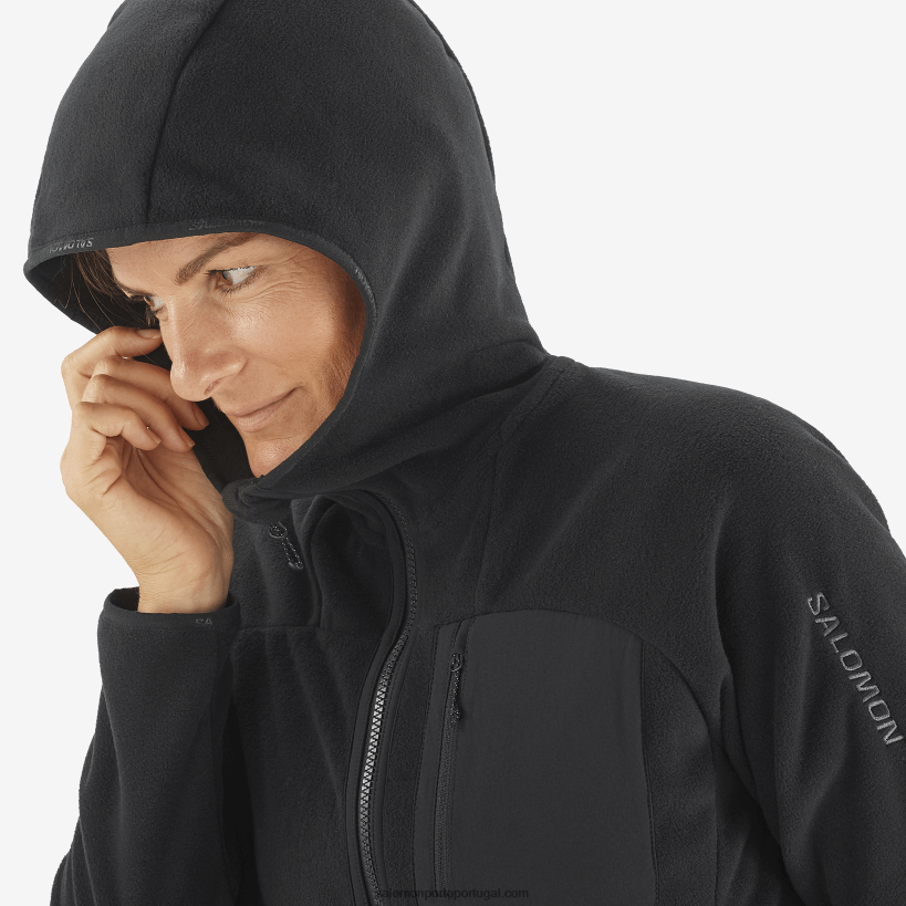 Salomon moletom com capuz de camada intermediária feminina - contorno polartec 04D6V8861 preto profundo
