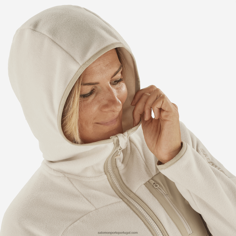 Salomon moletom com capuz de camada intermediária feminina - contorno polartec 04D6V8862 dia chuvoso/praça taupe