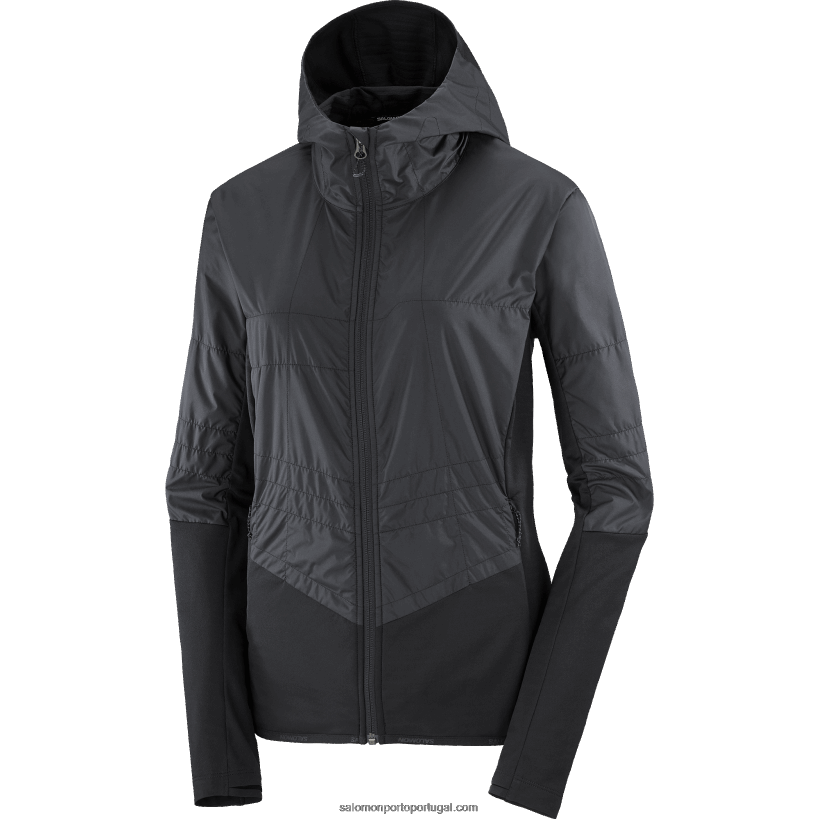 Salomon moletom com capuz de camada intermediária feminina - híbrido para todas as estações 04D6V8876 preto profundo