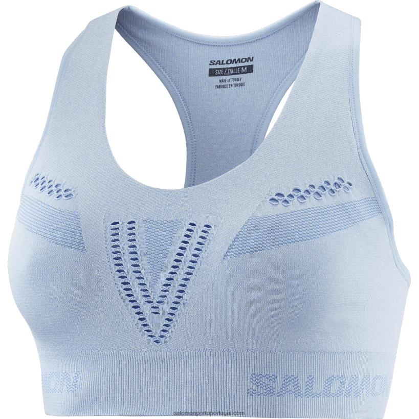 Salomon sutiã esportivo feminino - movimento essencial sem costura 04D6V8942 cambraia azul/urze