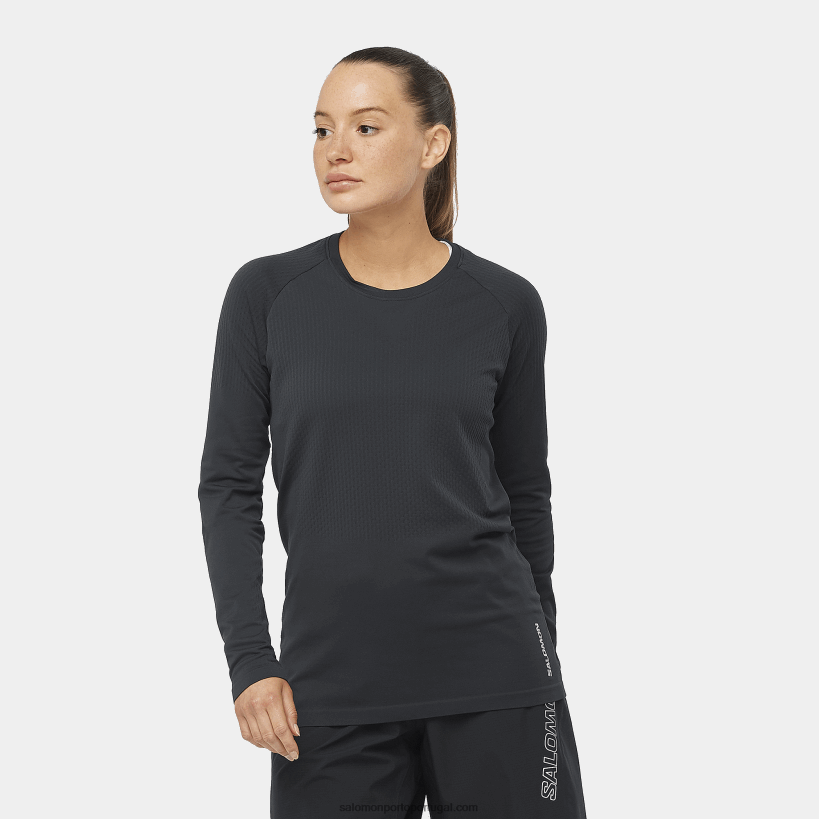 Salomon camiseta manga longa feminina - sense aero sem costura 04D6V8908 preto profundo