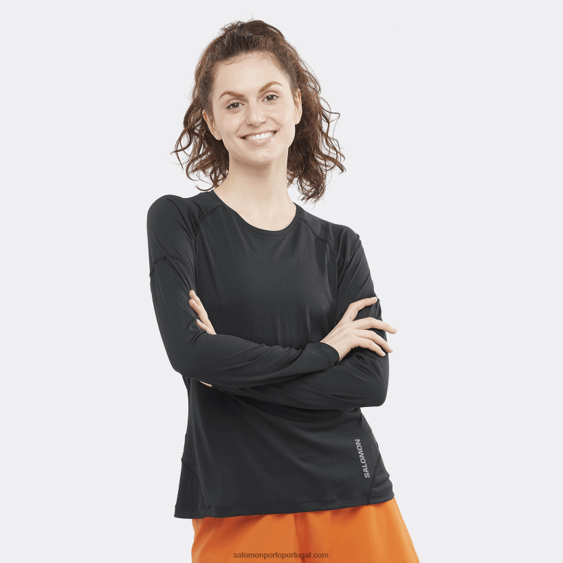 Salomon t-shirt de manga comprida para mulher - cross run 04D6V8918 preto profundo/cápsula