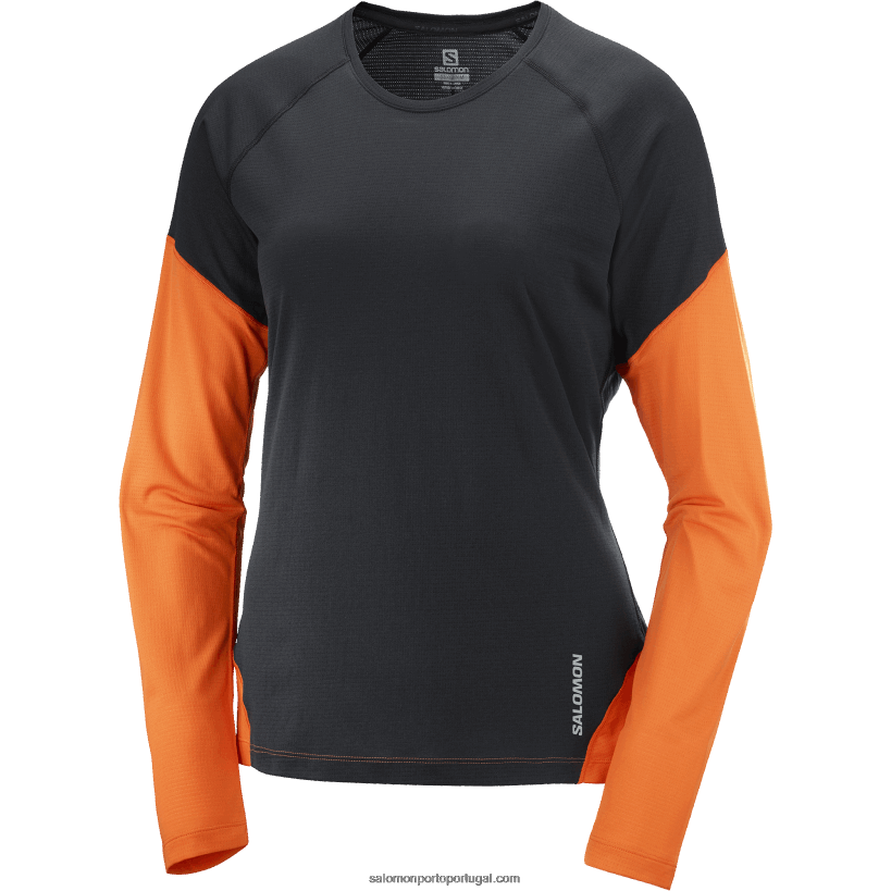 Salomon t-shirt de manga comprida para mulher - cross run 04D6V8919 preto profundo/íbis escarlate/noturno