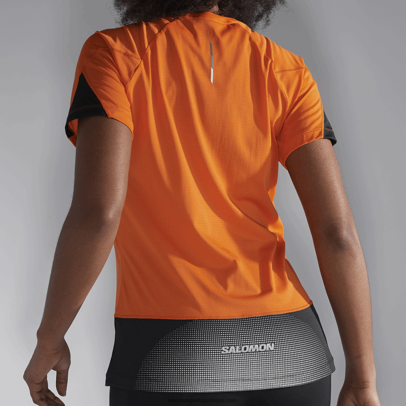 Salomon t-shirt de manga curta para mulher - cross run 04D6V8886 íbis escarlate/preto profundo/noturno