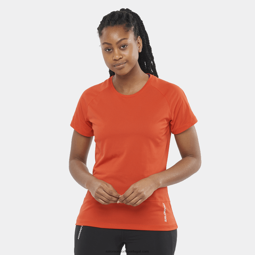 Salomon t-shirt de manga curta para mulher - cross run 04D6V8887 vermelho flamejante