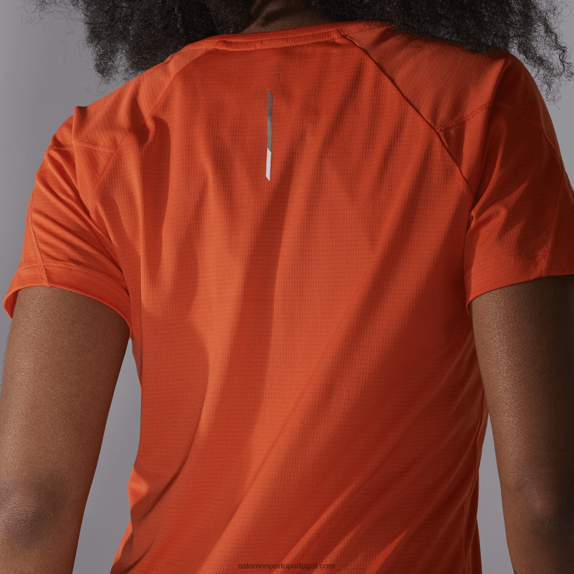 Salomon t-shirt de manga curta para mulher - cross run 04D6V8887 vermelho flamejante