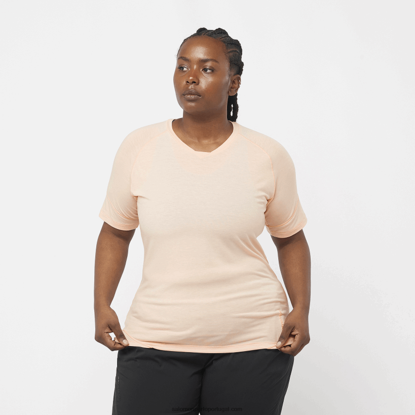 Salomon t-shirt de manga curta para mulher - runlife 04D6V8912 bronzeado creme/urze